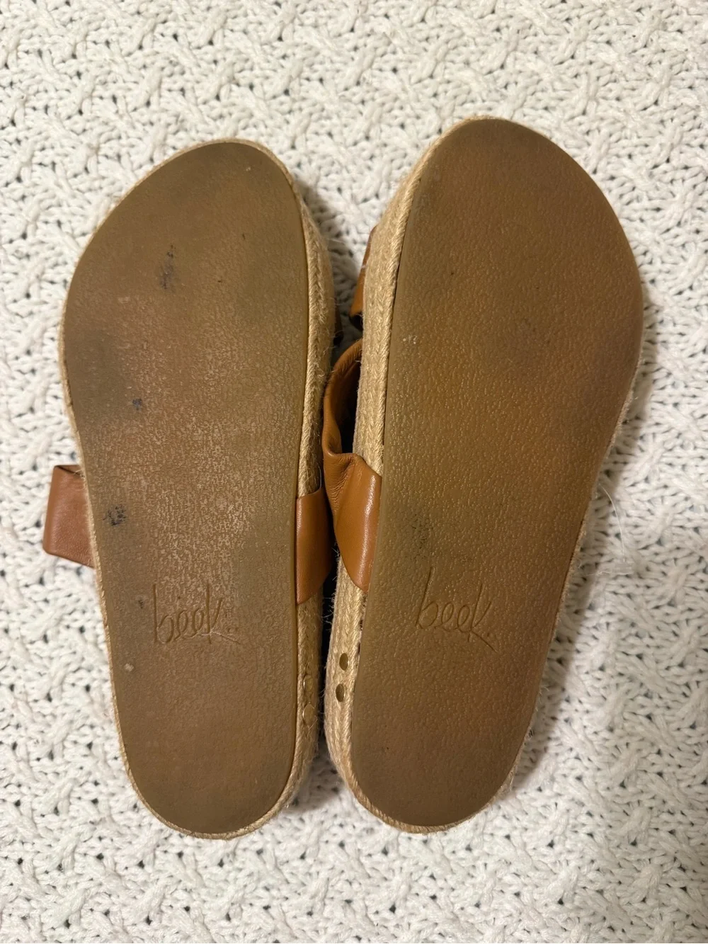 Beek Twinspot Platform Leather Sandals Tan Brown Women's Size 8 slides